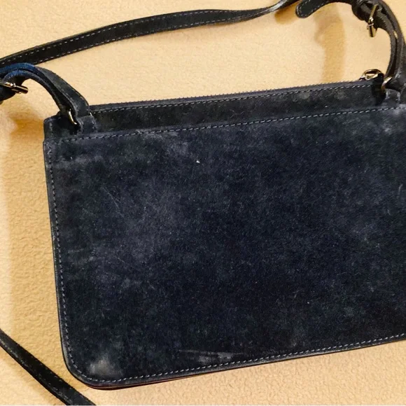 Proenza Schouler navy blue suede shoulder bag,double buckle strap/snap closure - Picture 3 of 14